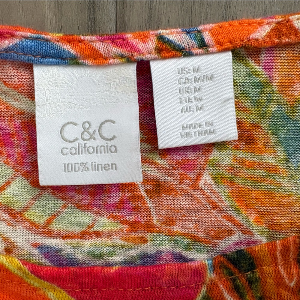 C&C California 100% Linen Tropical Print Boxy Top Size M - Picture 2 of 6